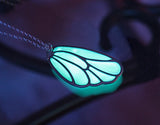 Butterfly Wing Glow in the Dark / Blue & Green Wing Necklace / Silver or Gold /
