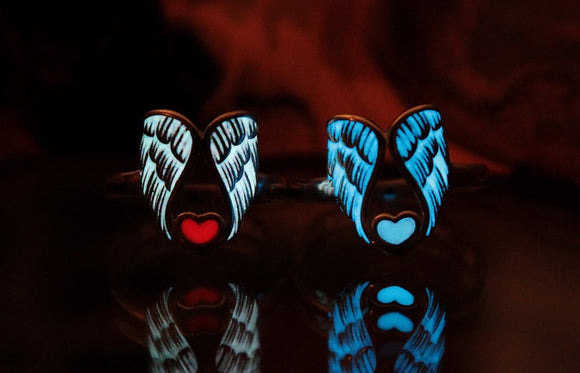 Angel Wings Ring / Sterling Silver 925 / Glow in the Dark / Heart Ring