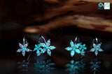 Flowers Earrings / GLOW in the DARK /  Double Earrings / Sterling Silver 925 Earrings / Crystals /