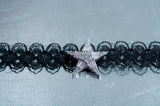 Black Lace Choker Necklace Glow in the Dark / Crystal Star Necklace / Patterned Lace Chocker /