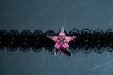 Black Lace Choker Necklace Glow in the Dark / Crystal Star Necklace / Patterned Lace Chocker /