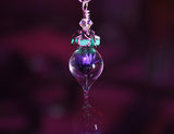 Tiny Purple DAISY / Glow in the Dark / Daisy Necklace / Teardrop Pendant / Glass Teardrop Pendant /