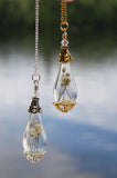 Baby's breath Pendant / Glow in the Dark / Real Flower / Glass Tear Drop /