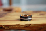 Black Ring Glow in the Dark / Tungsten Ring / Rose Gold inside Ring /