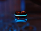Black Ring Glow in the Dark / Tungsten Ring / Rose Gold inside Ring /