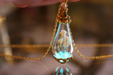Baby's breath Pendant / Glow in the Dark / Real Flower / Glass Tear Drop /