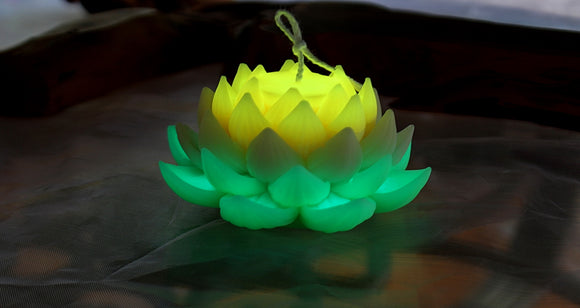 Lotus Candle Glow in the Dark - Yellow Green Lotus Flower - Orange Lotus Candle