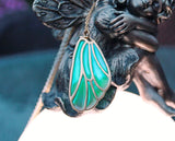 Butterfly Wing Glow in the Dark / Blue & Green Wing Necklace / Silver or Gold /