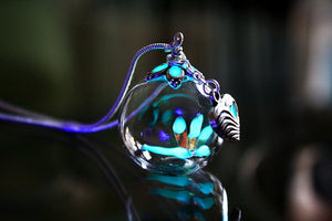 Tiny Dragonfly Pendant Glow in the Dark / Glass Bubble Pendant / Heart Necklace / Nature /