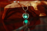 White Heart Pendant Glow in the Dark / Frosted Glass Heart / 3D Heart /