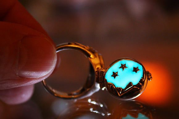 Poison Ring Glow in the Dark / Moon Stars Ring / Glow in the Dark / Sterling Silver 925 Ring /