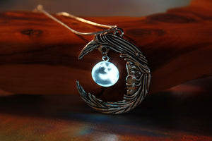 Silver Moon Pendant Glow in the Dark / Tiny Glass moon /