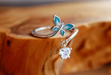 Butterfly Ring Glow in the Dark / Sterling Silver 925 Ring / Crystal heart / Adjustable Ring /