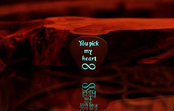 Guitar Pick Glow in the Dark / Sterling Silver 925 / Custom Pick / You Pick my Heart /