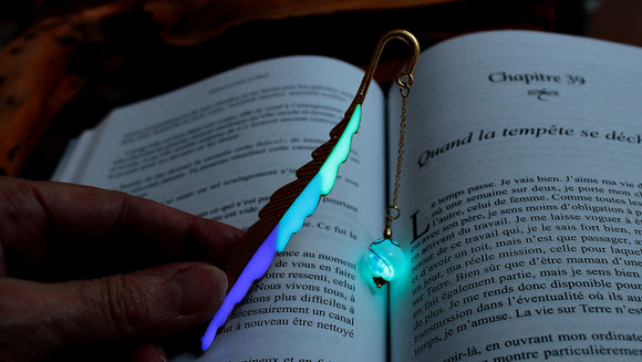 Silver Feather Bookmark / Glow in the Dark / Luminous Bookmark /
