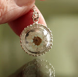 Daisy Flower Pendant Glow in the Dark / Glass Dome / Real Flower Necklace /