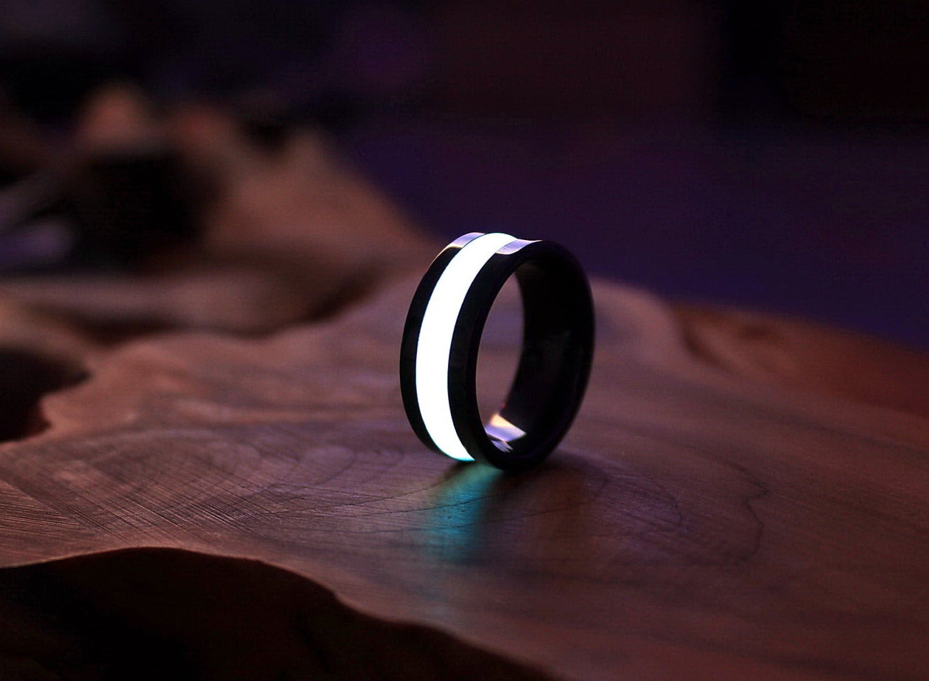 Black ceramic and jade opal blackout glow ring. Black ceramic ring. Bl –  Orth Custom Rings