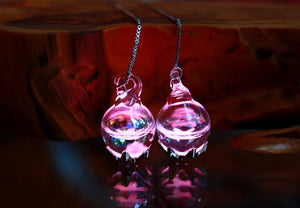 Glass Bubble Earrings Glow in the Dark / Long Tassel Silver Earrings / Water Glass Bubble /
