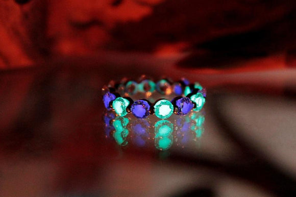 Eternity Cubic Zirconia Silver Ring / Glow in the Dark / Sterling Silver 925 Ring /