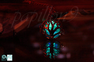 ROSE GOLD Locket / Glow in the Dark / Tree of Life Locket / Luminous Dandelion Seeds / Glow Purple & Turquoise / Dandelion seeds /