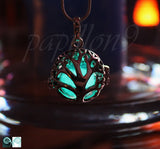 Tree of Life locket Glow in the Dark / 2 Glass Bubble Pendants / Dandelion seeds / Nuggets Glow in the Dark /