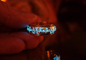 Om Mani Padem Hum Gold Spinner Ring / Glow in the Dark  / Gold Plated Ring / Meditation Zen / Sterling Silver 925 / Mantra /