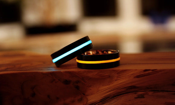 Black Ring Glow in the Dark / Stainless Steel Ring / Rose Gold inside Ring /