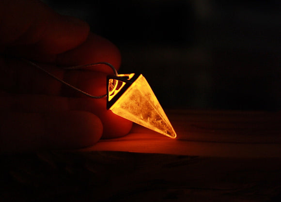 Clear Quartz Pyramid Necklace / Glow in the Dark / Triangle Pendant / Crystal Pendant /