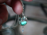 Hearts Pendant Glow in the Dark / Glass Bubble Pendant / Swarovski Crystals / Two Hearts /