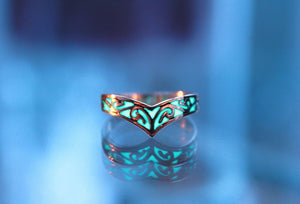 Rose Gold Ring Glow in the Dark / Celtic V Ring / Glow ring /