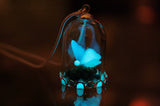 Butterfly Necklace Glow in the dark / Glass Dome Butterfly / Turquoise Glow /