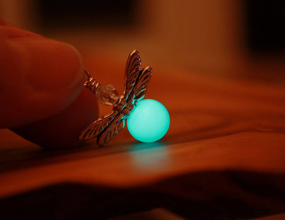 Firefly Glow in the Dark /  Firefly necklace / Glass bubble Firefly /